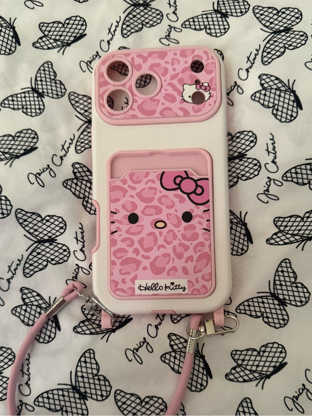 Hello Kitty Pink Leopard Card Holder Crossbody Phone Case